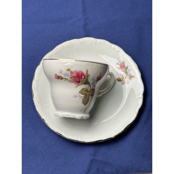 Vintage Japan Porcelain Tea Cup & Saucer Pink Rose Floral Gold Trim Shabby Chic - Picture 3 of 10